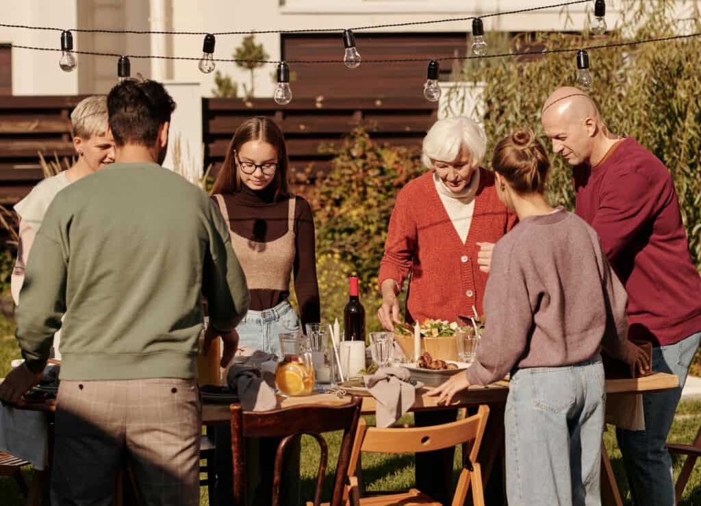 extended family dinner outside