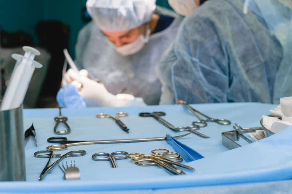 medical instruments doctors in background surgery