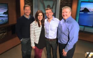 behind the scenes with broadcasting - John Fuller and Jim Daly in the broadcast studio with Josh and christi Straub