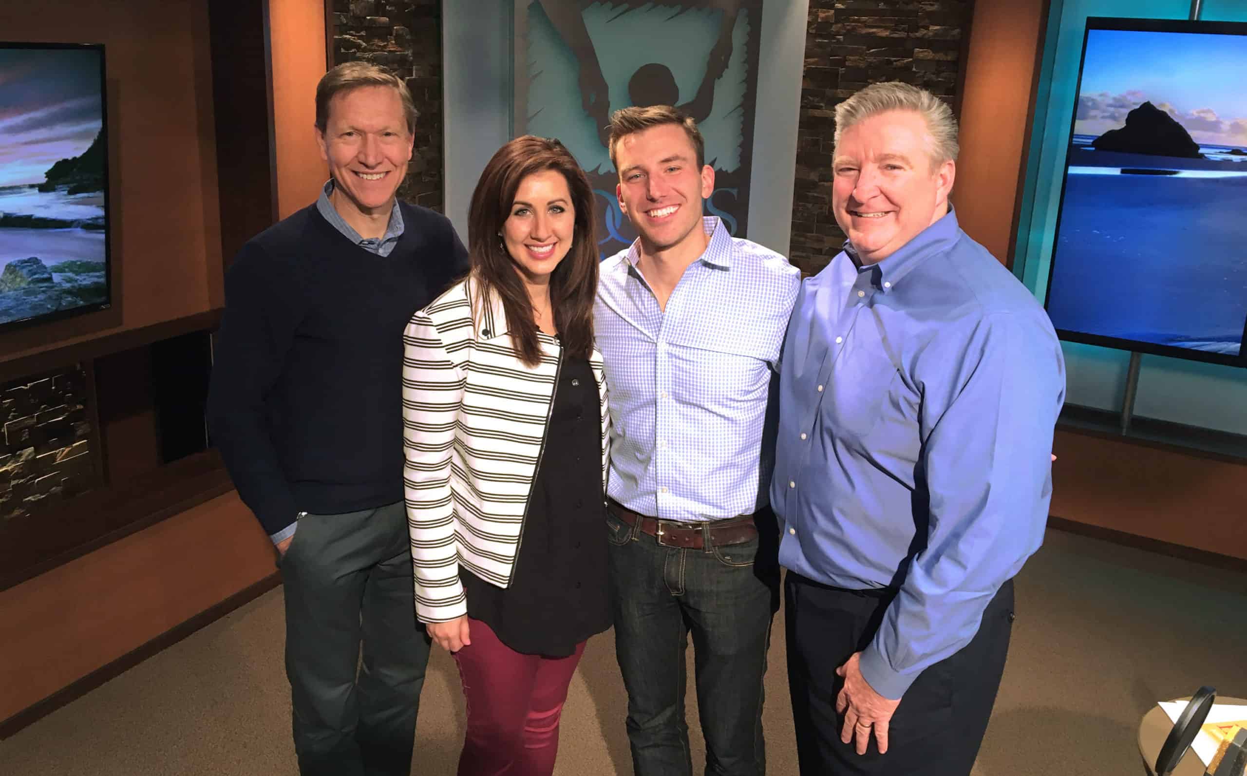 behind the scenes with broadcasting - John Fuller and Jim Daly in the broadcast studio with Josh and christi Straub